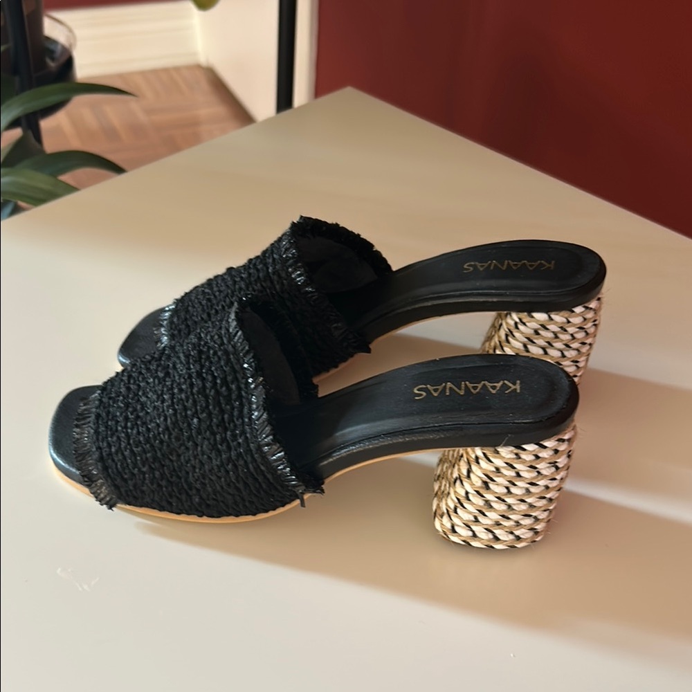 Kaanas Black Woven Mules with Textured Heel